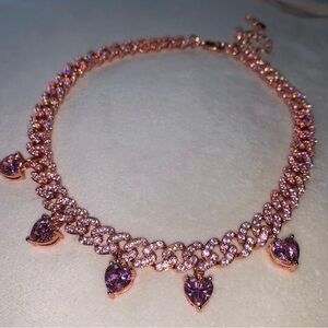 Pink Heart Pendant Necklace with Intricate Design